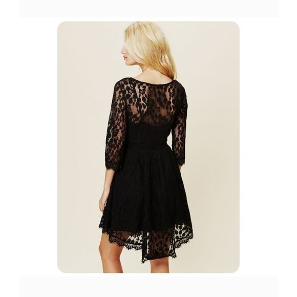 Free People Lace Mesh Black Dress S4 Black Whimsy Goth Witchcore Dark Fairy - Picture 10 of 11